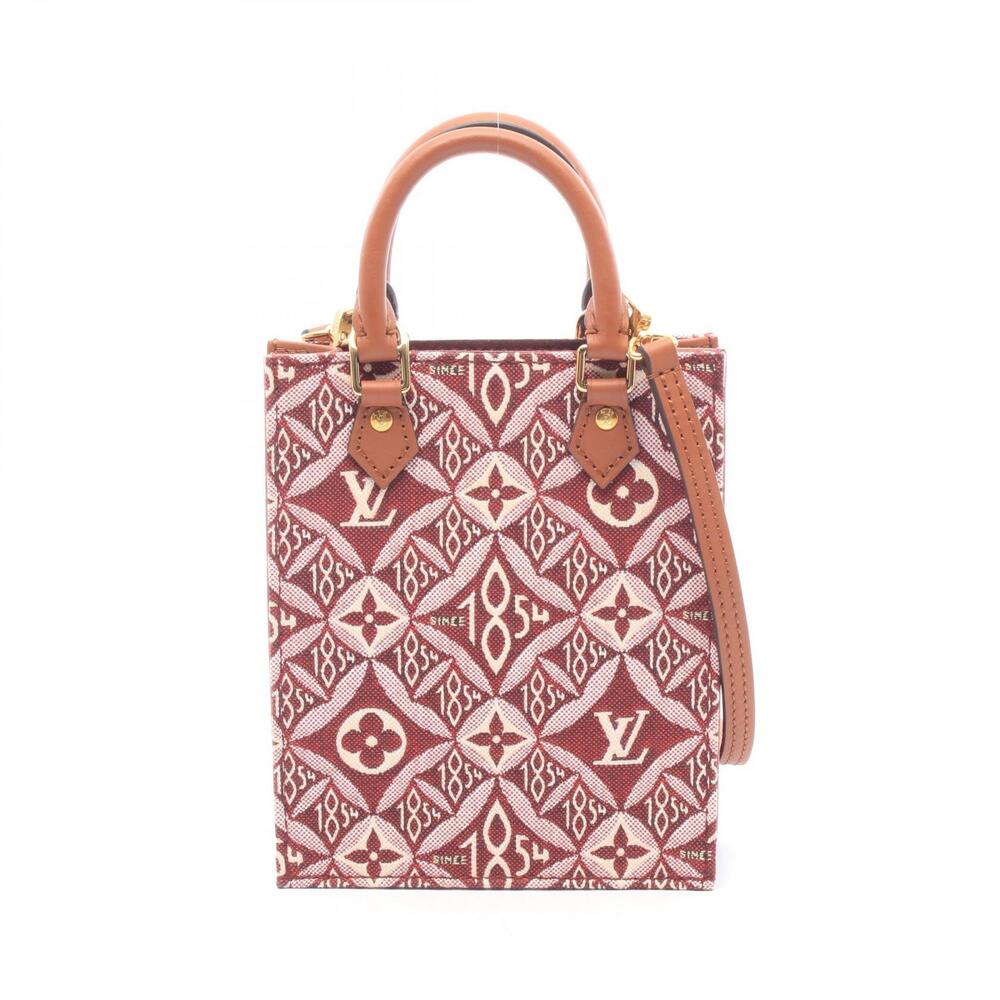 Louis Vuitton Sac Plat Monogram Canvas Leather Tote Bag Bordeaux Purple Brown
